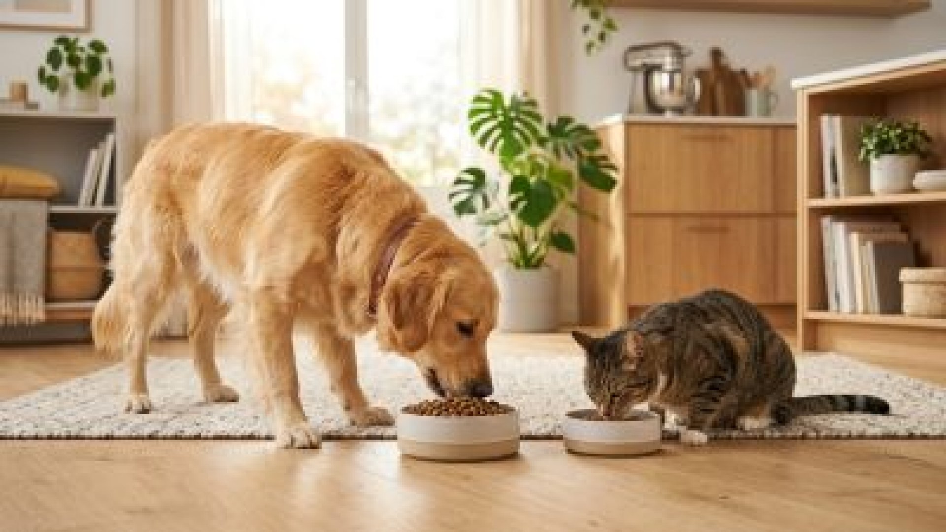 倍力提醒飼主，給予黃金獵犬和虎斑貓分別專屬的優質飼料，讓毛孩們能安心享用健康美味的餐點，維持最佳活力。