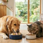 倍力寵物食品筆記分享，黃金獵犬與貓咪開心地享用倍力精心調配的優質鮮食飼料，享受美味與健康的每一餐。